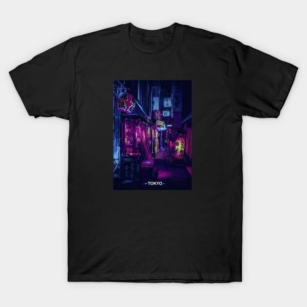 Tokyo Street Neon Synthwave T-Shirt by JeffDesign